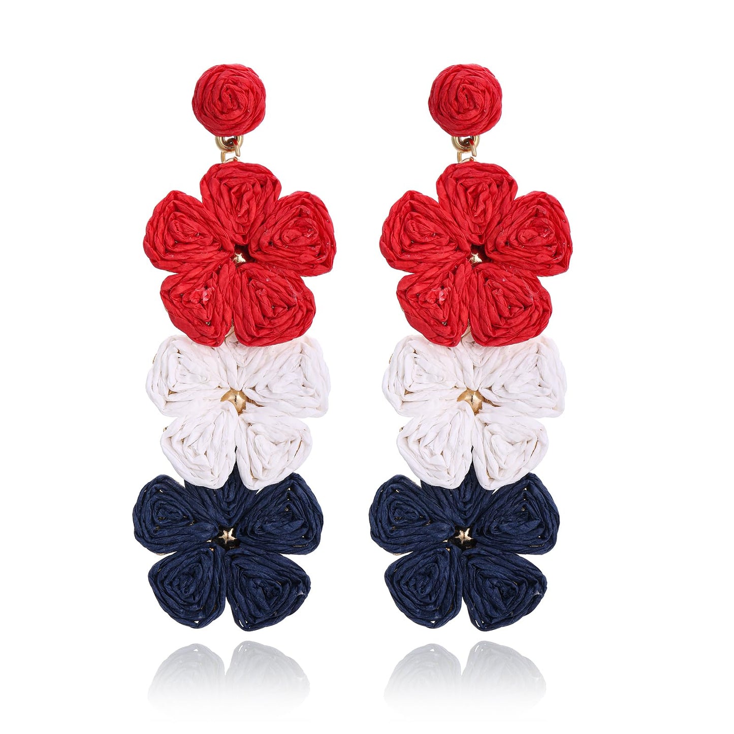 RUOFFETA Raffia Flower Earrings, Raffia Straw Wrapped Flower Drop Dangle Earrings Summer Tropical Beach Jewelry
