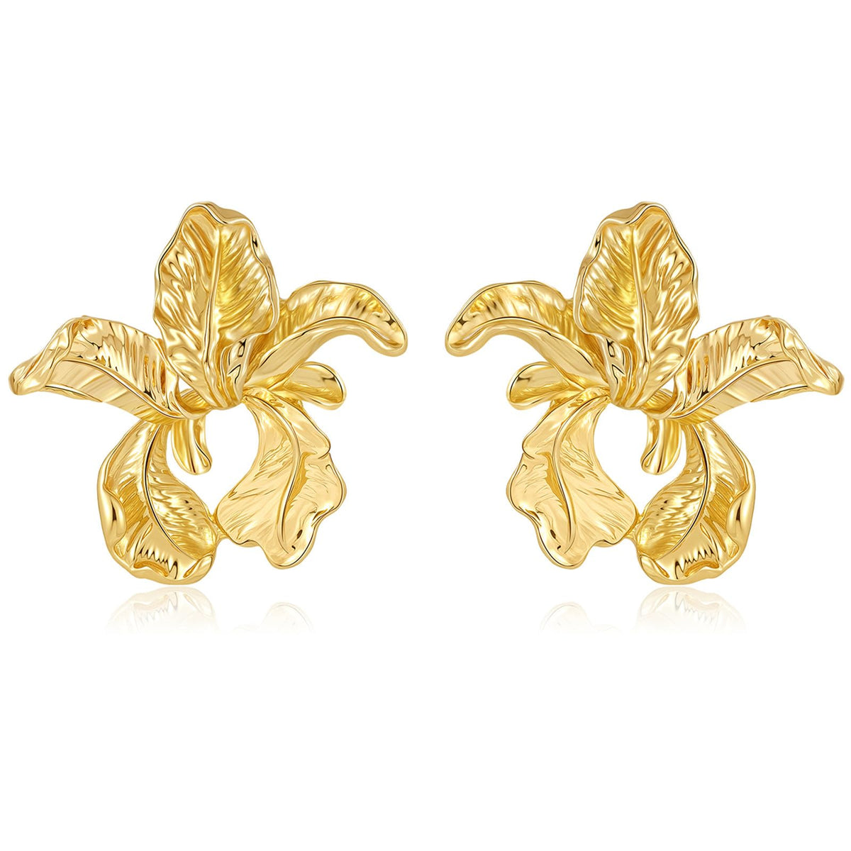 Gold Flower Statement Earrings for Women, Large Chunky Bohomian Summer Beach Floral Earring, Irregular Bold Exaggerated Earrings
