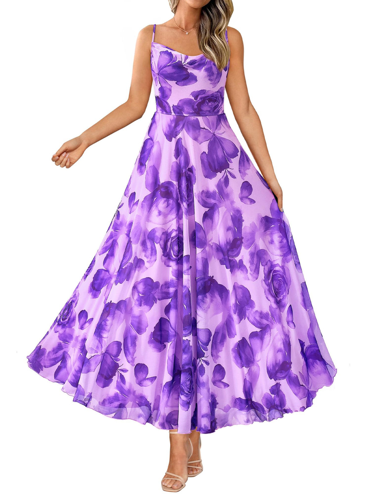 BTFBM Women Summer Maxi Dresses Elegant Wedding Guest Dress | Cowl Neck,Spaghetti Strap,Mesh,Floral,A-Line,Flowy,Party,Cocktail,Homecoming,Graduation,Sundress,Prom,Beach Long Dresses