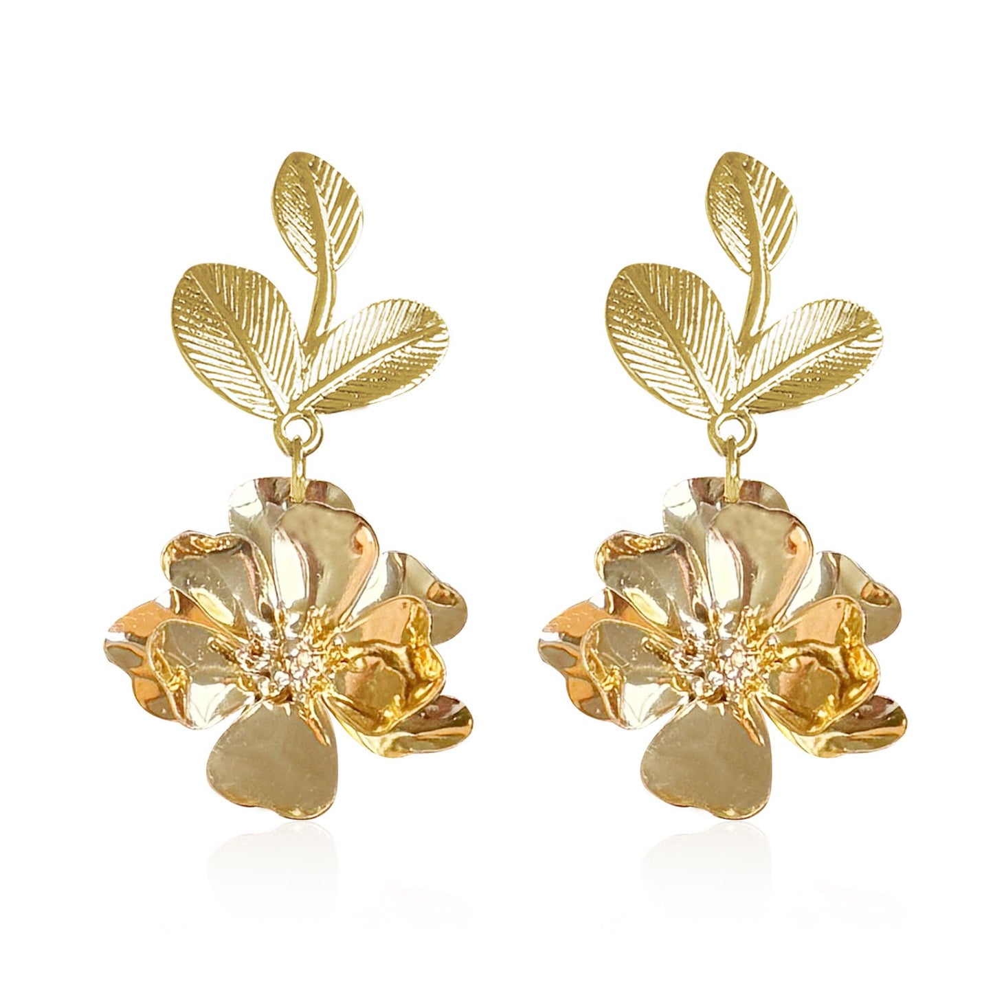 Boho Flower Earrings for Women Cute Dangle Drop Gold Leaf Floral Studs Hook Statement Jewelry Sweet Earrings