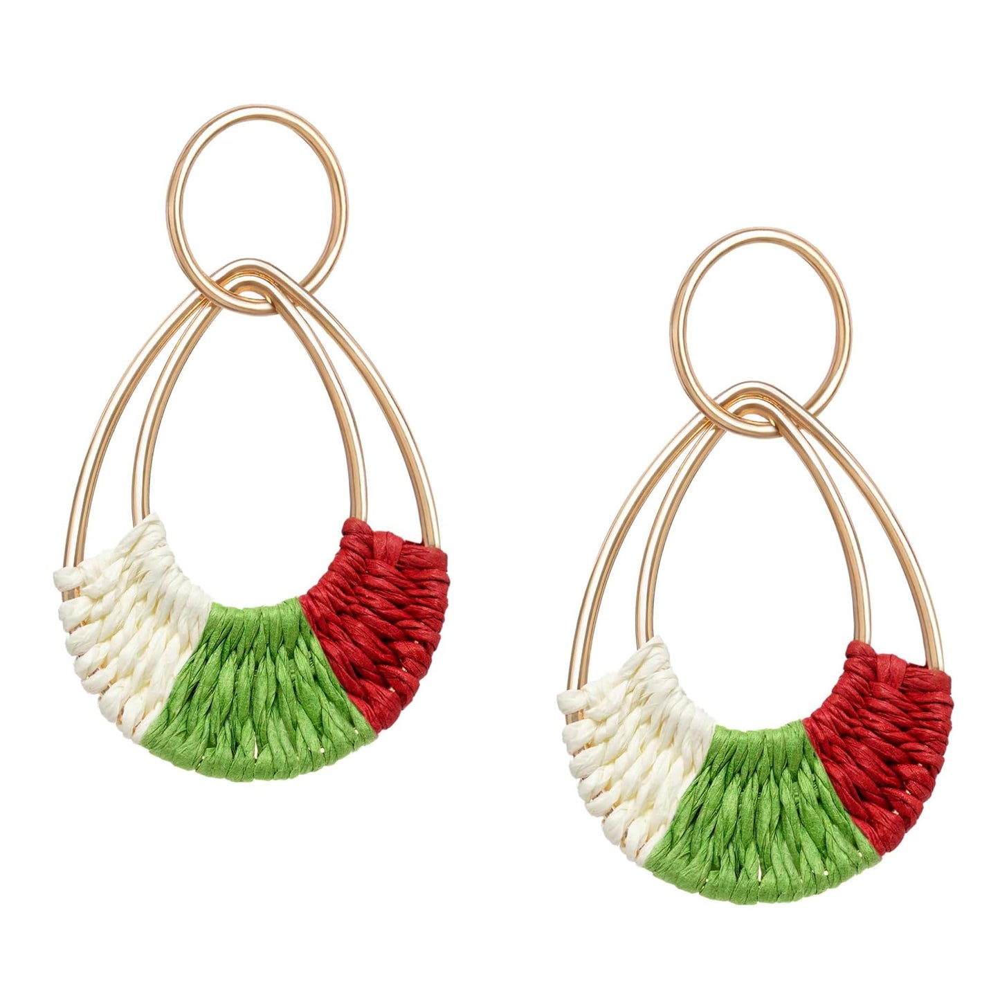 Raffia Hoop Earrings for Women Fun Boho Summer Beach Earrings Lightweight Handmade Straw Wicker Rattan Dangle Earrings Statement Geometric Round Drop Earrings