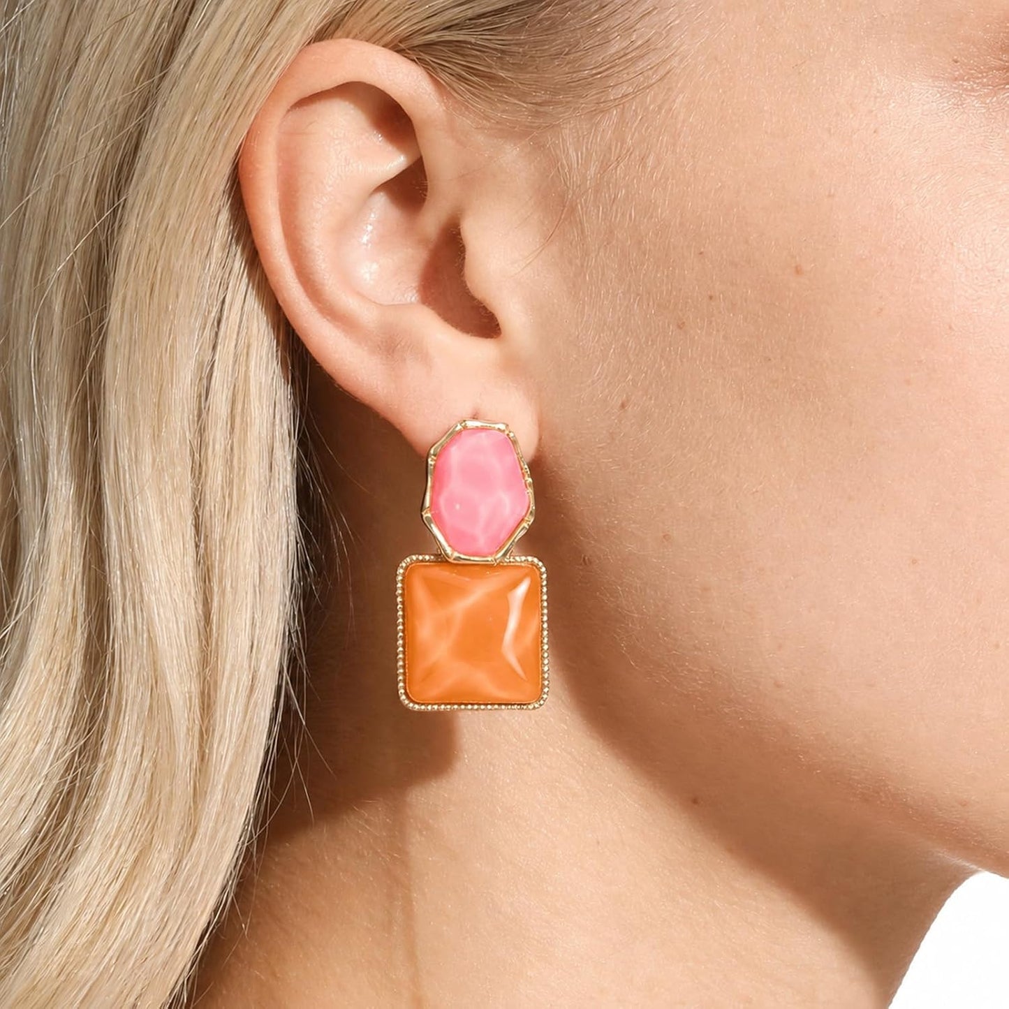 Pink and Orange Earrings,Vacation Water Ripple Acrylic Earrings | Pink and Orange Boho Dainty Statement Earring Water Ripple Dangle Drop Earring for Women