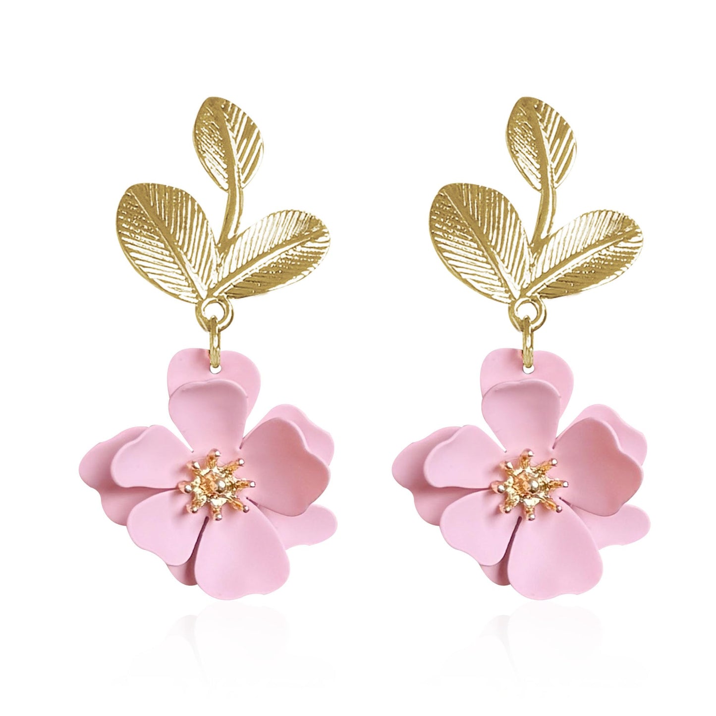 Boho Flower Earrings for Women Cute Dangle Drop Gold Leaf Floral Studs Hook Statement Jewelry Sweet Earrings