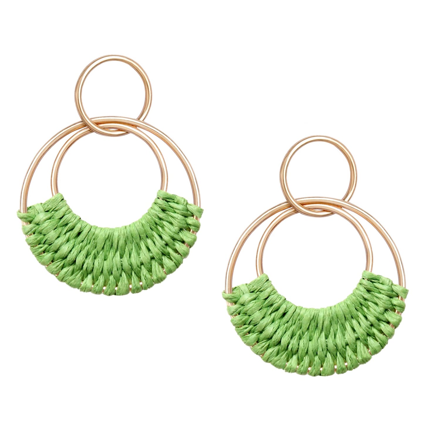 Raffia Hoop Earrings for Women Fun Boho Summer Beach Earrings Lightweight Handmade Straw Wicker Rattan Dangle Earrings Statement Geometric Round Drop Earrings