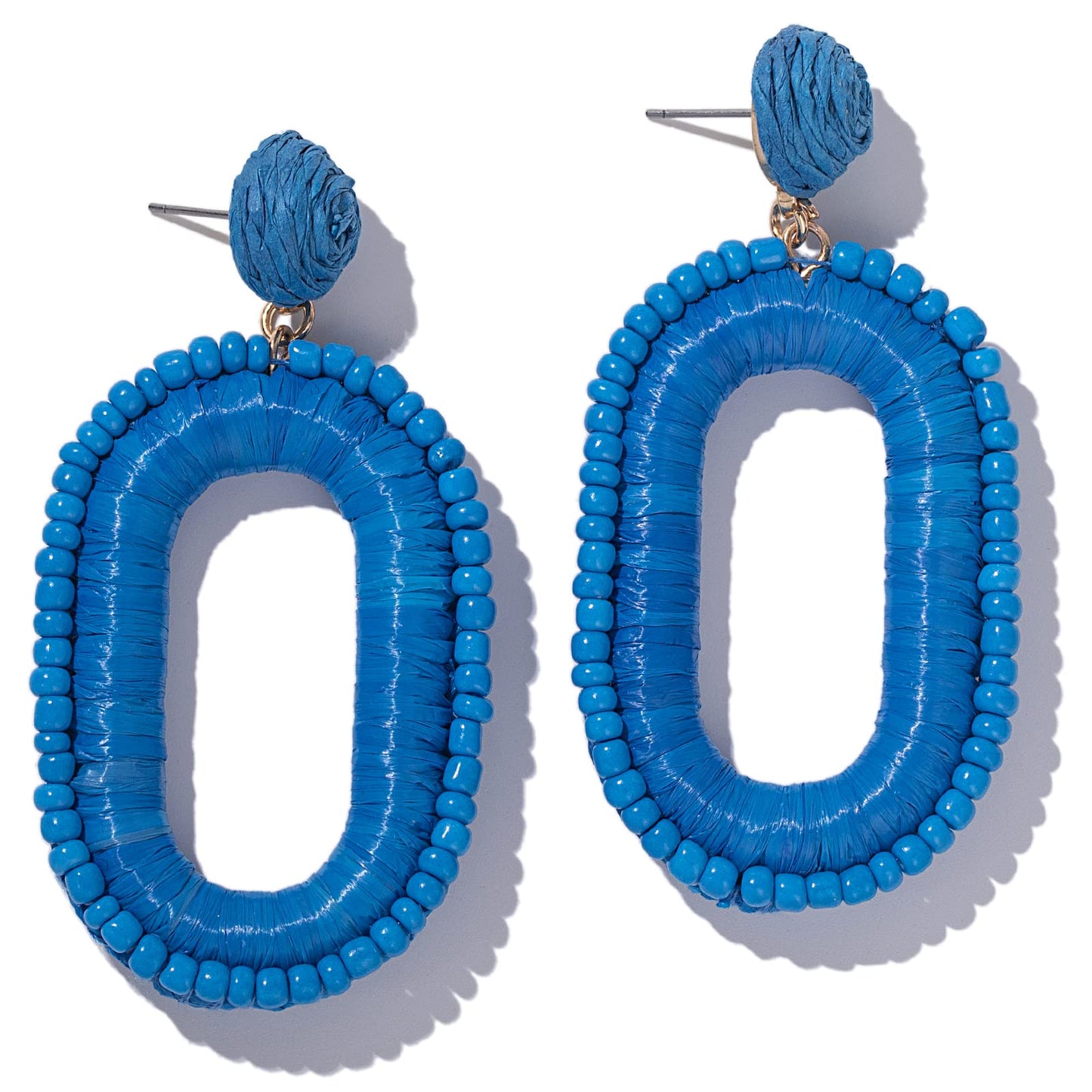 Boho Beaded Raffia Drop Earrings Statement Fun Square Dangle Summer Jewelry | Handmade Colorful Bead Chunky Accessories Big Geometric Dangling Vacation Tropical Bohemian Hawaiian Outfits for Women