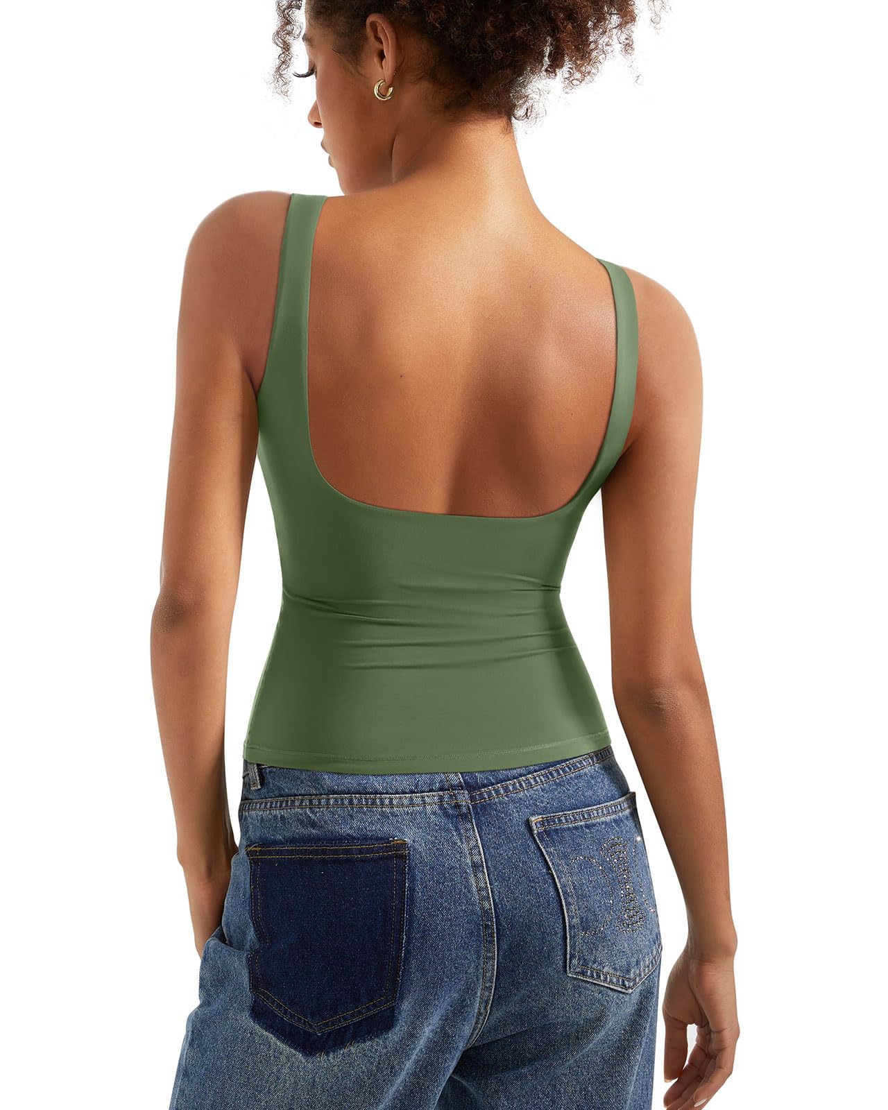 SUUKSESS Women Padded Open Back Boat Neck Tank Top Double Lined Basic Shirt | Backless Sleeveless Built in Bra Tops Slim Fitted Summer Going Out Top