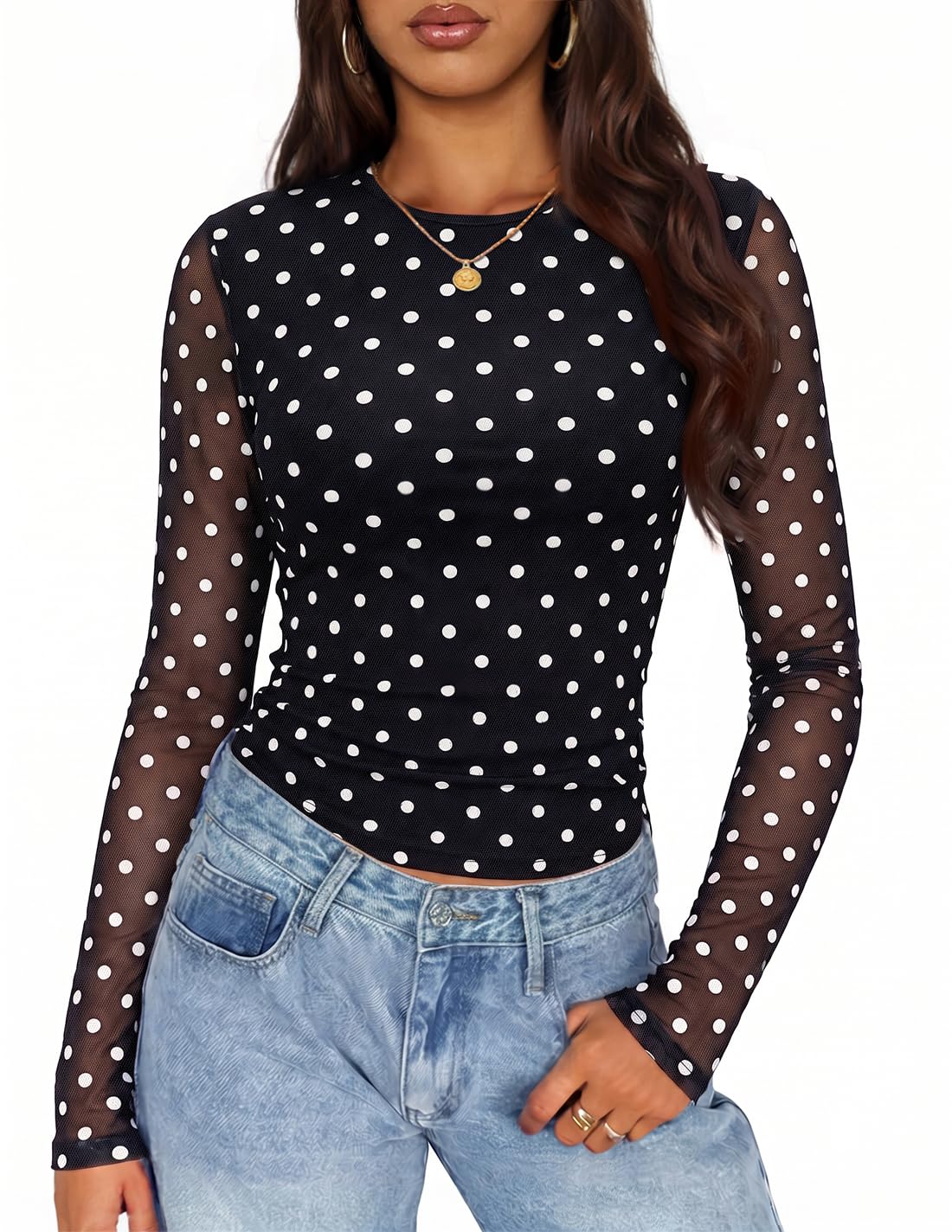 ZESICA Womens Floral Mesh Going Out Tops Fall Long Sleeve Y2K Shirts | Crew Neck, Slim Fit Ruched Top, Sexy Y2K Trendy Clothes, Date Night Outfit for Women