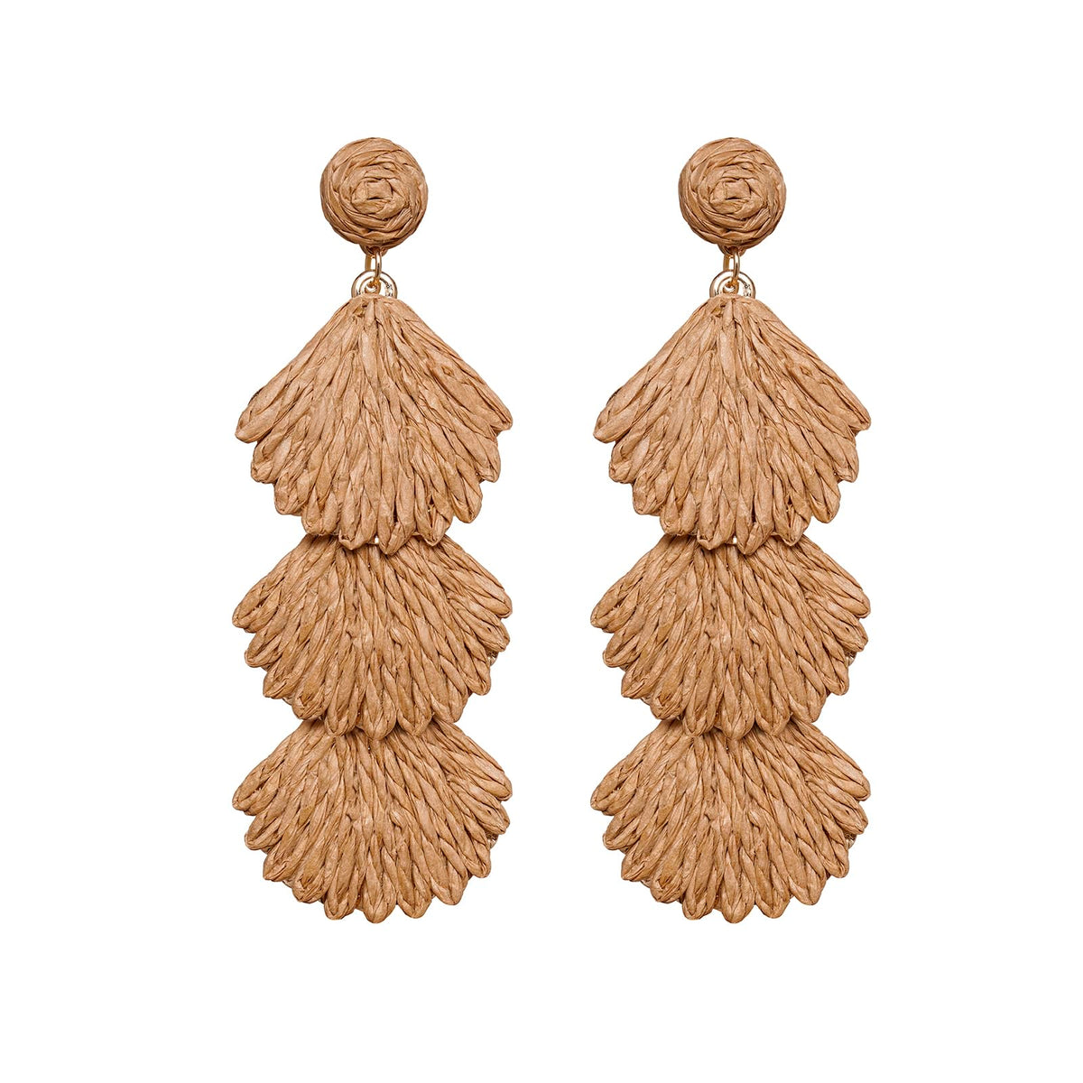 Raffia Dangle Earrings for Women - Boho Statement Rattan Drop Jewelry with Shell Design, Lightweight Summer Beach Trendy Accessories