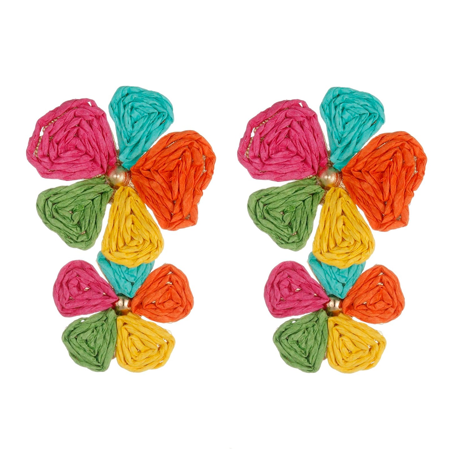 RUOFFETA Raffia Flower Earrings, Raffia Straw Wrapped Flower Drop Dangle Earrings Summer Tropical Beach Jewelry