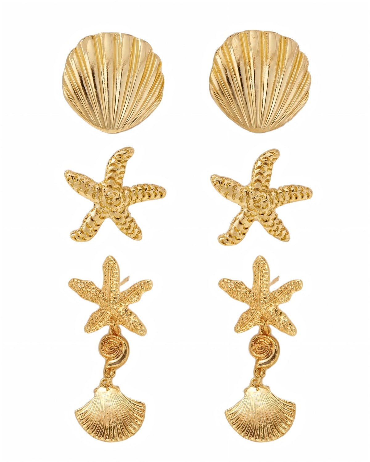 Seashell Starfish Earring for Women | 3 Pairs Ocean Seashell Earring, Summer Beach Vacation Jewelry Accessories