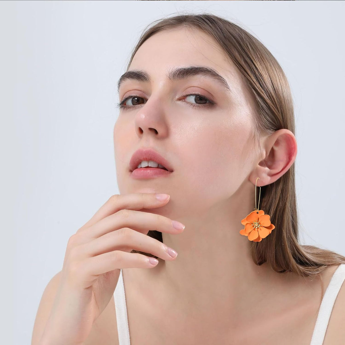 Bohemian Daisy Flower Matte Floral Long Petal Drop Dangle Earrings Layered Tiered for Women Chic Boho Wedding Jewelry