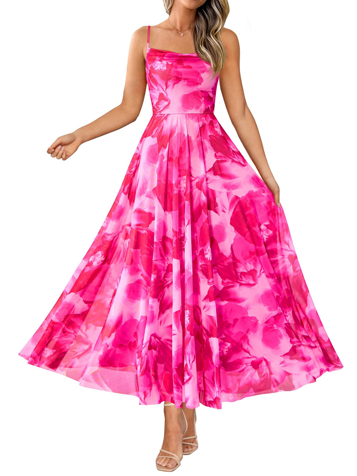 BTFBM Women Summer Maxi Dresses Elegant Wedding Guest Dress | Cowl Neck,Spaghetti Strap,Mesh,Floral,A-Line,Flowy,Party,Cocktail,Homecoming,Graduation,Sundress,Prom,Beach Long Dresses