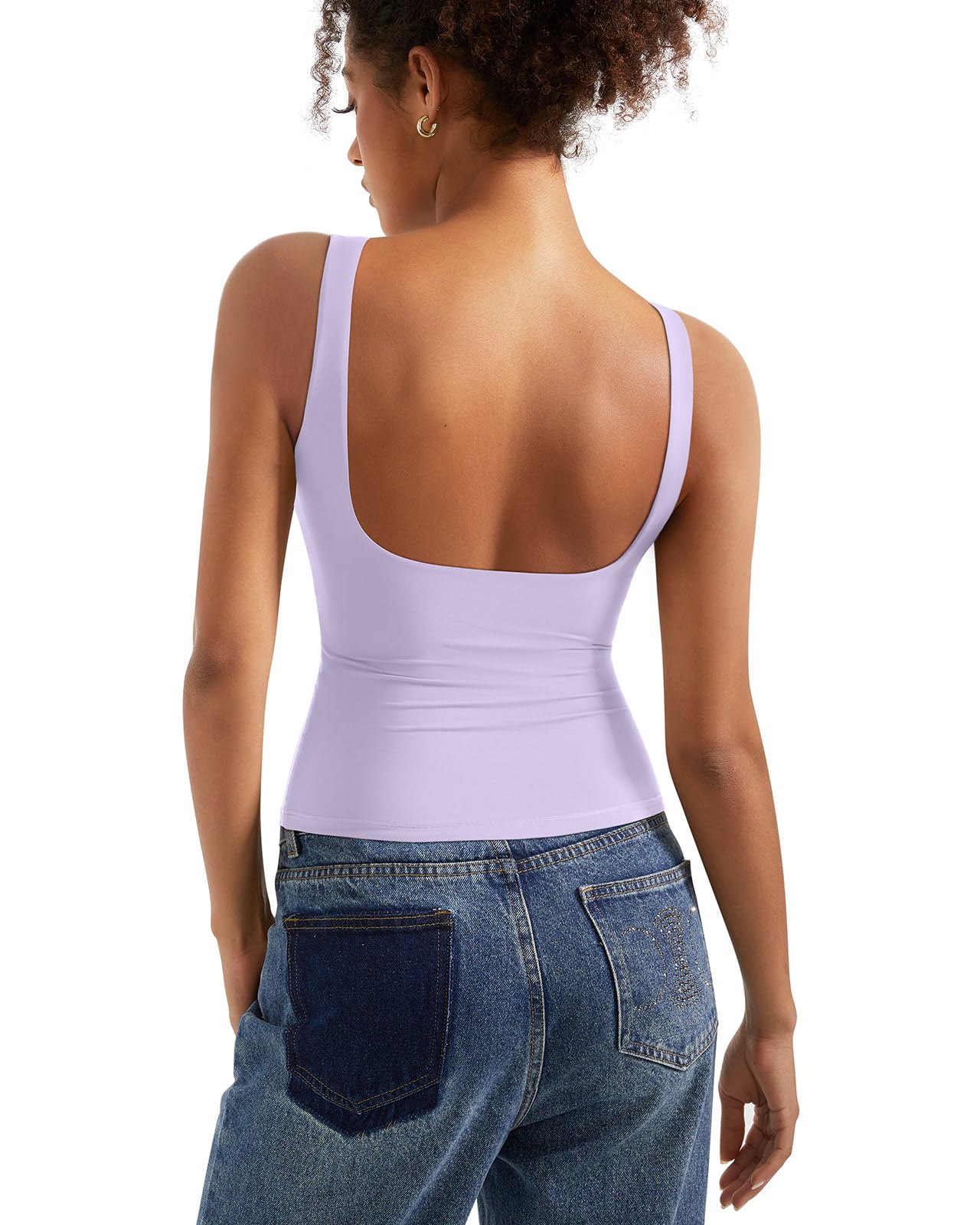 SUUKSESS Women Padded Open Back Boat Neck Tank Top Double Lined Basic Shirt | Backless Sleeveless Built in Bra Tops Slim Fitted Summer Going Out Top