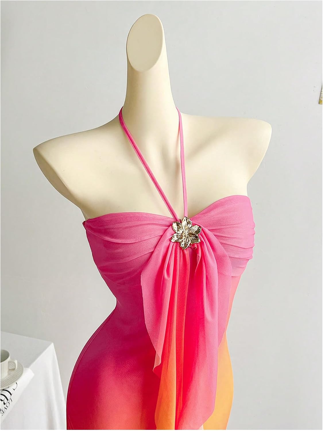GORGLITTER Women's Ombre Sunset Halter Starfish Boho Beach Maxi Dresses | Tropical Vacation Hawaiian Dresses 2026, Floral Cocktail Going Out Fishtail Long Sundress