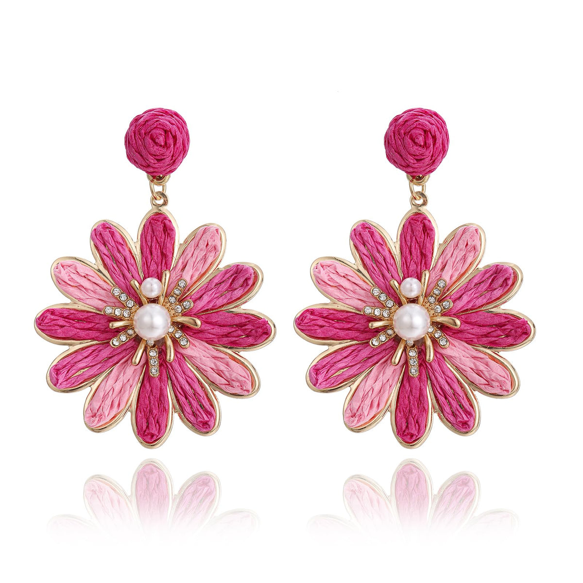 RUOFFETA Boho Raffia Flower Earrings for Women – Lightweight Dangle Jewelry, Summer Beach Vacation Accessories