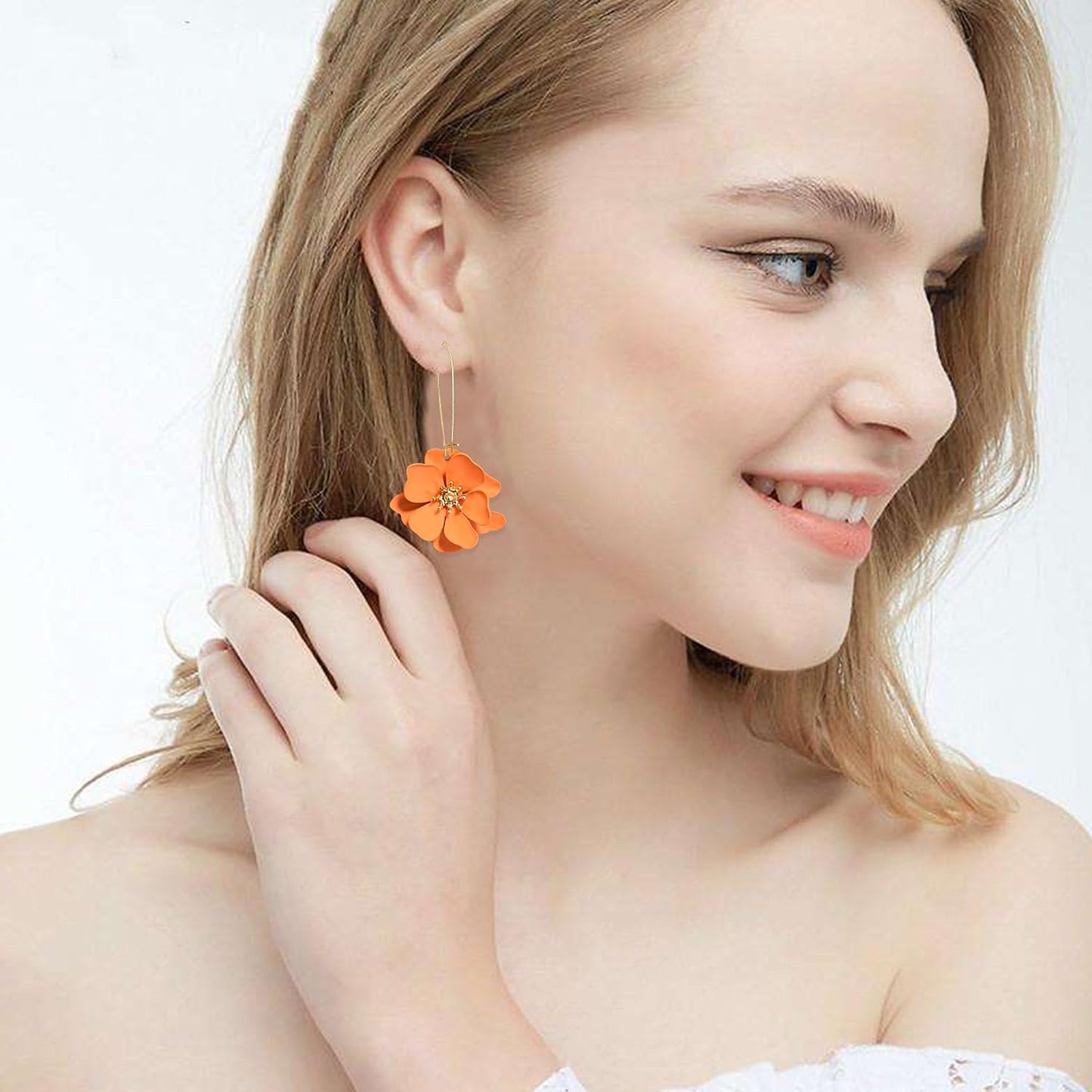 Bohemian Daisy Flower Matte Floral Long Petal Drop Dangle Earrings Layered Tiered for Women Chic Boho Wedding Jewelry