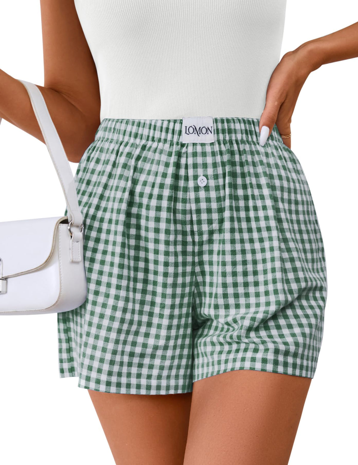 LOMON Women Boxer Shorts Casual Summer Pajama Lounge Gingham Striped Bottom | 2026 Y2K Pj Sleep Beach Vacation Clothing