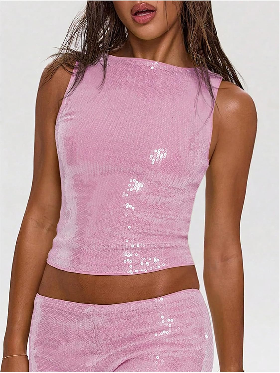 MakeMeChic Women's Sparkly Sequin Tank Tops Going Out Rave Tops | Crop, Y2k, Sleeveless, Music Festival, Clubbing, Country Concert Outfits