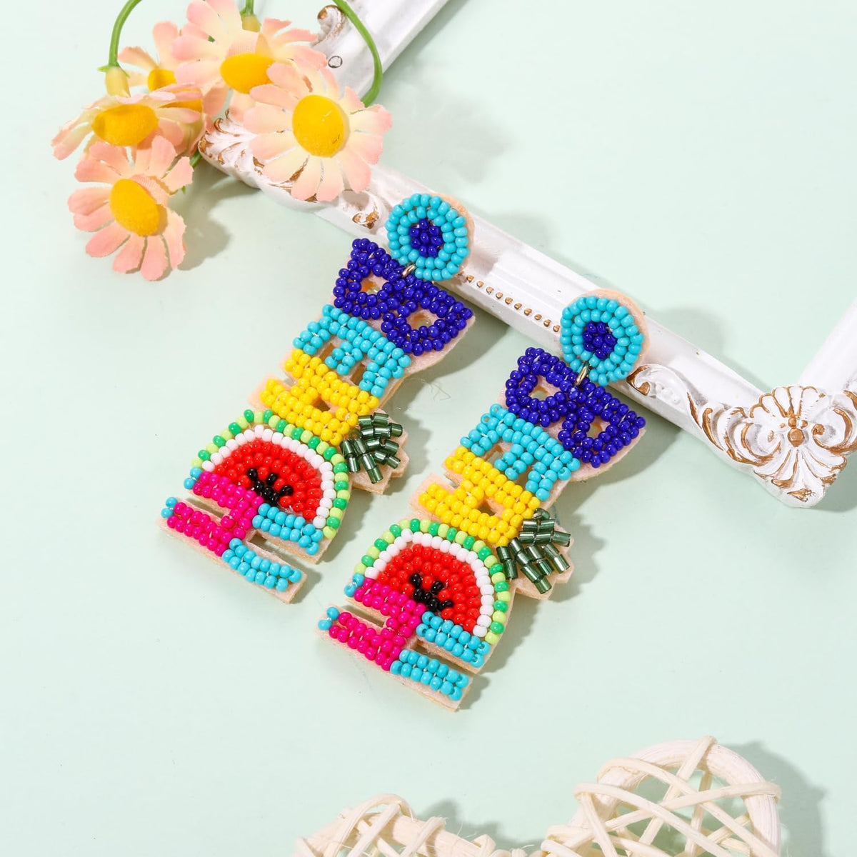 Beaded Earrings for Women, Summer Dangle Earrings Statement Pineapple Watermelon Earrings Summer Beach Vibes Accessory Bohemia Vacation Jewelry Gifts
