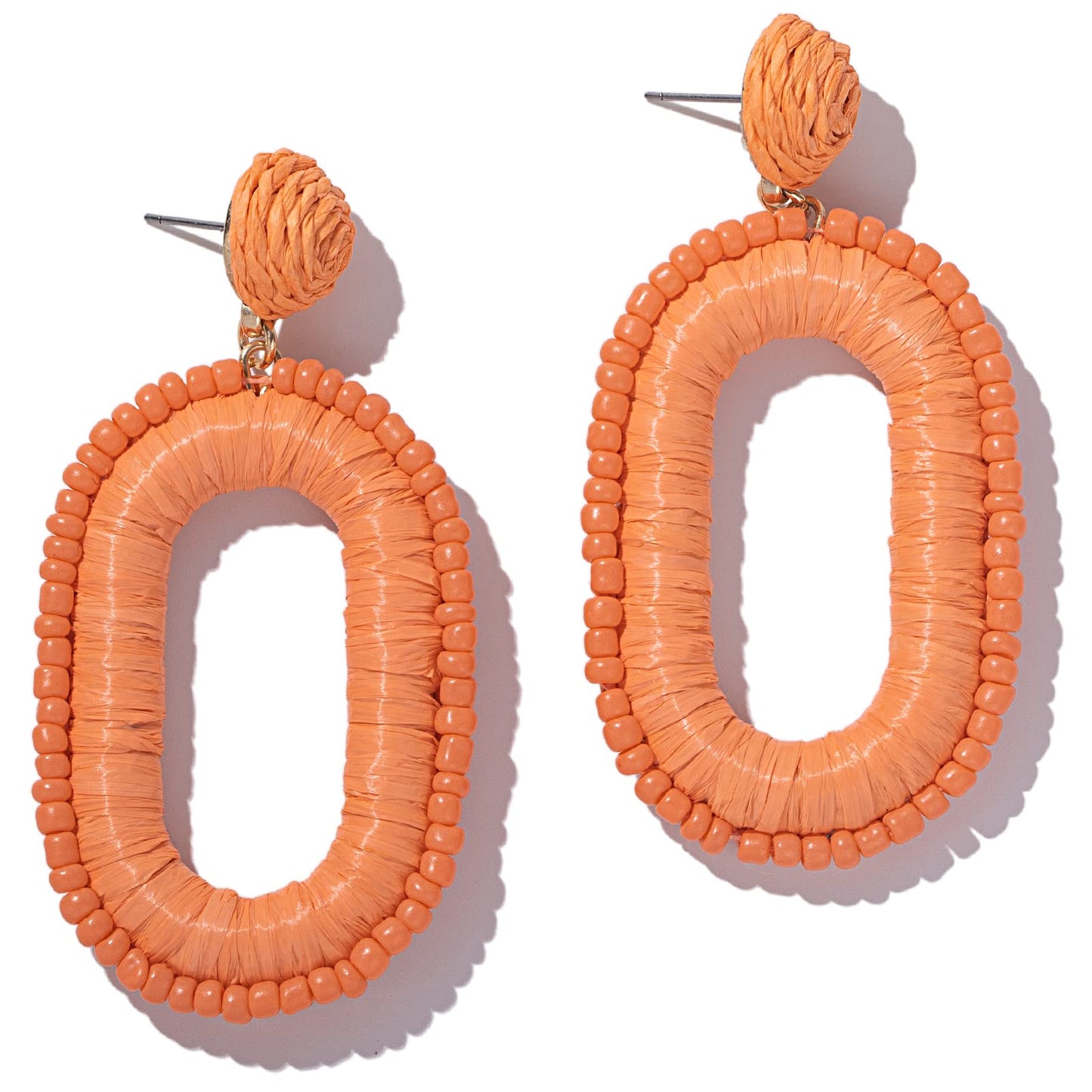 Boho Beaded Raffia Drop Earrings Statement Fun Square Dangle Summer Jewelry | Handmade Colorful Bead Chunky Accessories Big Geometric Dangling Vacation Tropical Bohemian Hawaiian Outfits for Women