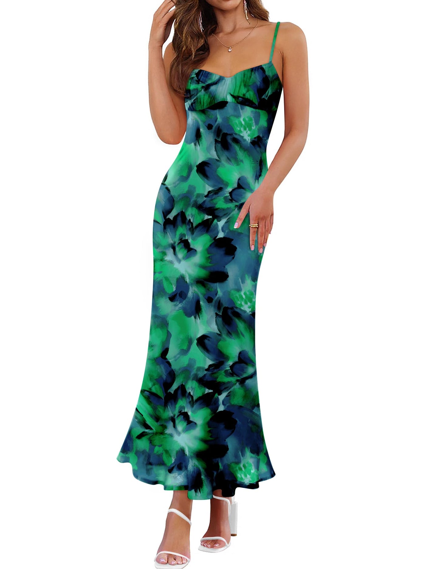 ZESICA Women's Summer Floral Sleeveless Bodycon Maxi Dress | Spaghetti Strap Mesh, Square Neck Backless Sundress, 2026 Wedding Guest Cocktail Party Vacation Beach Long Dresses