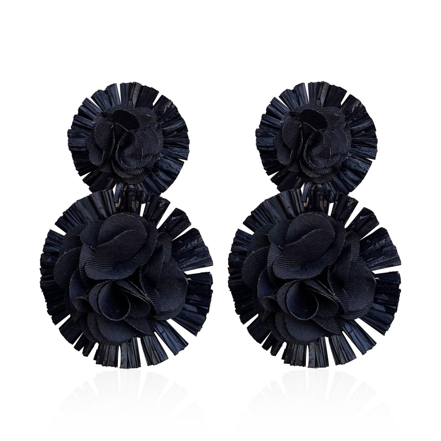 Hawaiian Vibrant Rattan Flower Statement Drop Earrings | Boho Lightweight Cute and Fun Big Raffia Straw Wrapped Floral Dangle Earrings for Women Tropical Sea Vacation Beachy Jewelry