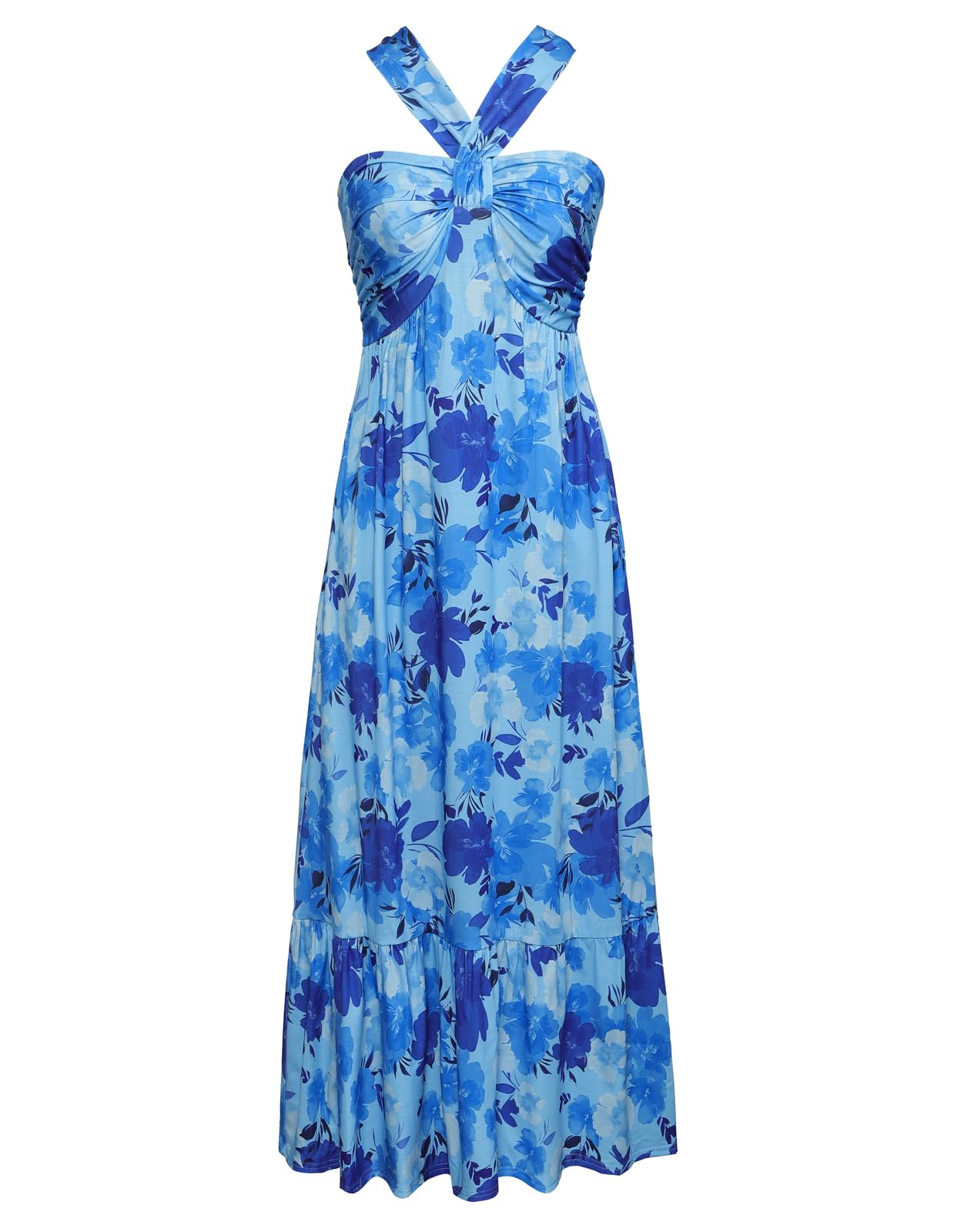 GRACE KARIN Womens Summer Floral Halter Boho Maxi Dresses | 2026 Flowy Criss Cross A Line Long Sundress Casual Tropical Vacation Beach Clothes Wedding Guest Dress With Pocket