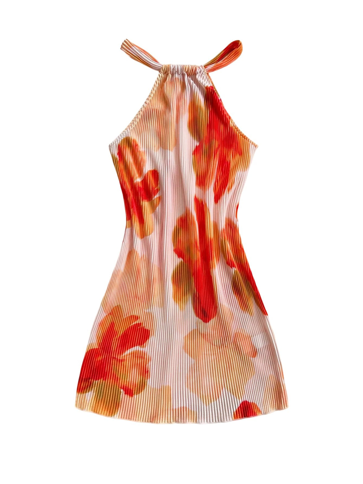 Floerns Women's Flower Print Halter Dress Sleeveless Pleated Boho Mini Dresses