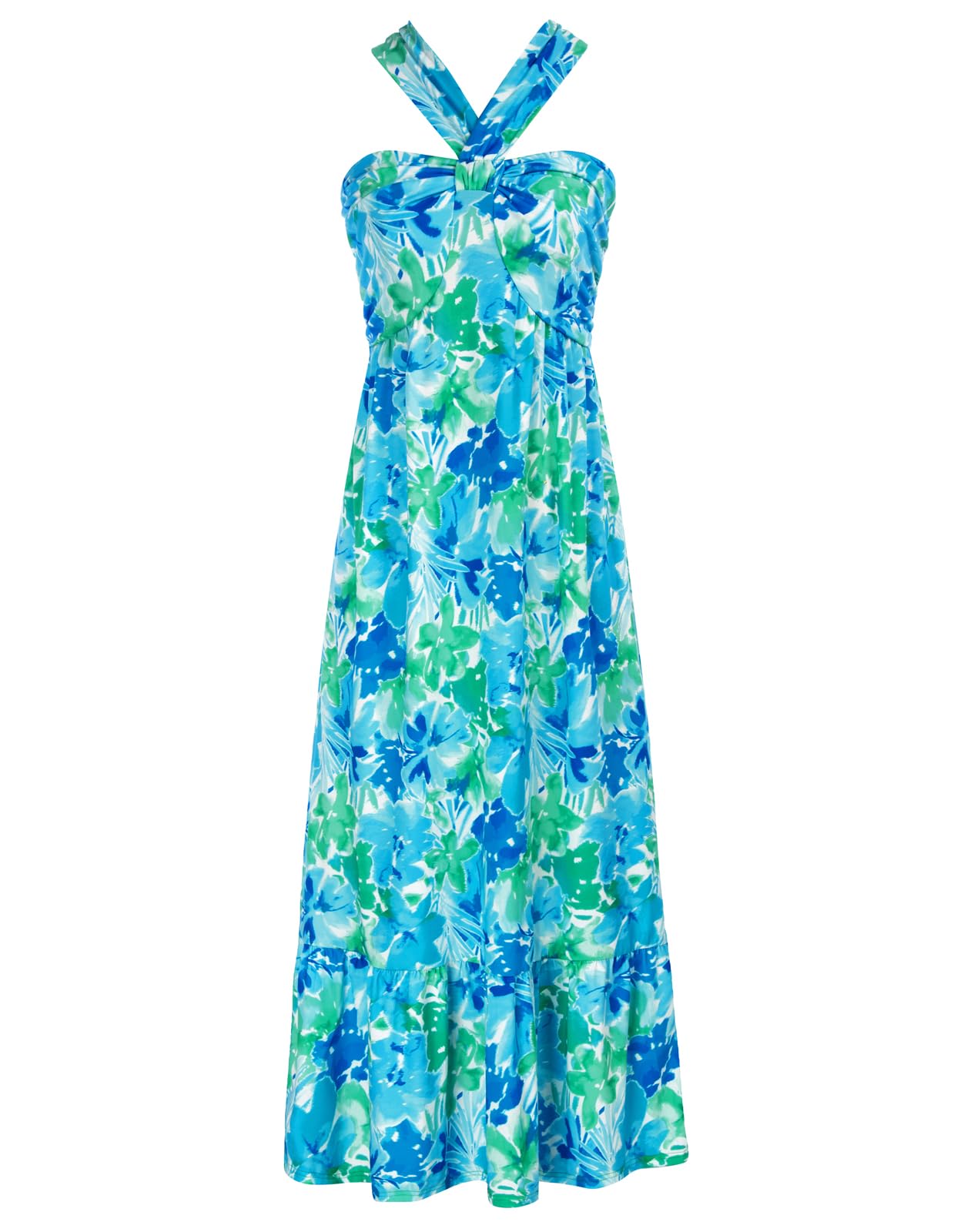 GRACE KARIN Womens Summer Floral Halter Boho Maxi Dresses | 2026 Flowy Criss Cross A Line Long Sundress Casual Tropical Vacation Beach Clothes Wedding Guest Dress With Pocket