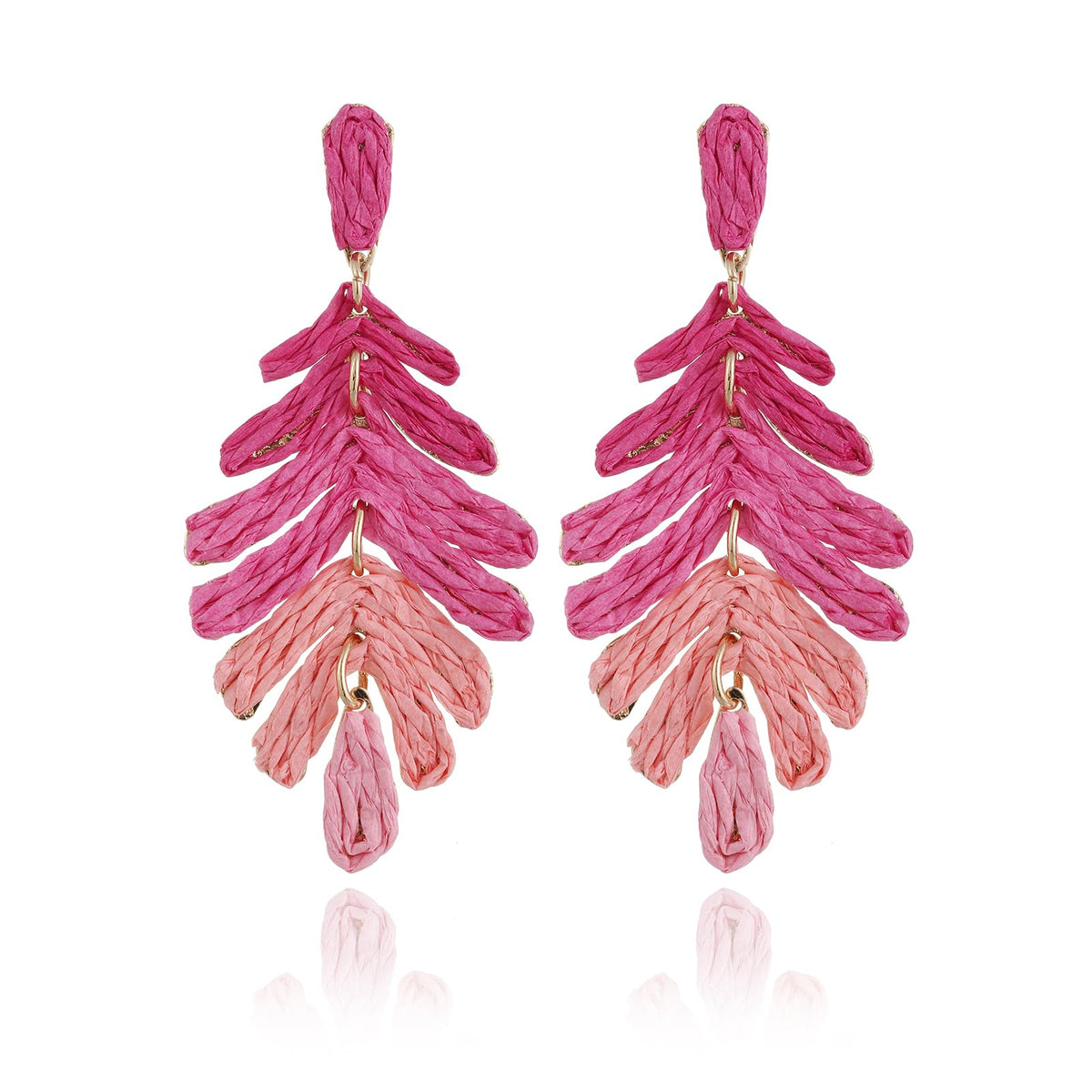 RUOFFETA Raffia Long Palm Leaf Earrings, Colorful Handmade Rattan Leaf Drop Dangle Earrings Summer Tropical Beach Jewelry