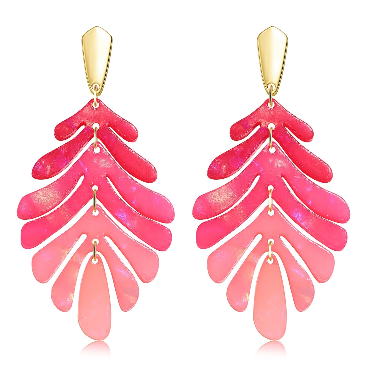 Acrylic Pendant necklace Earrings – Long Statement Leaf Charm Necklace Tortoise Resin Palm Leaf Earrings Fashion Necklaces Earrings for Women