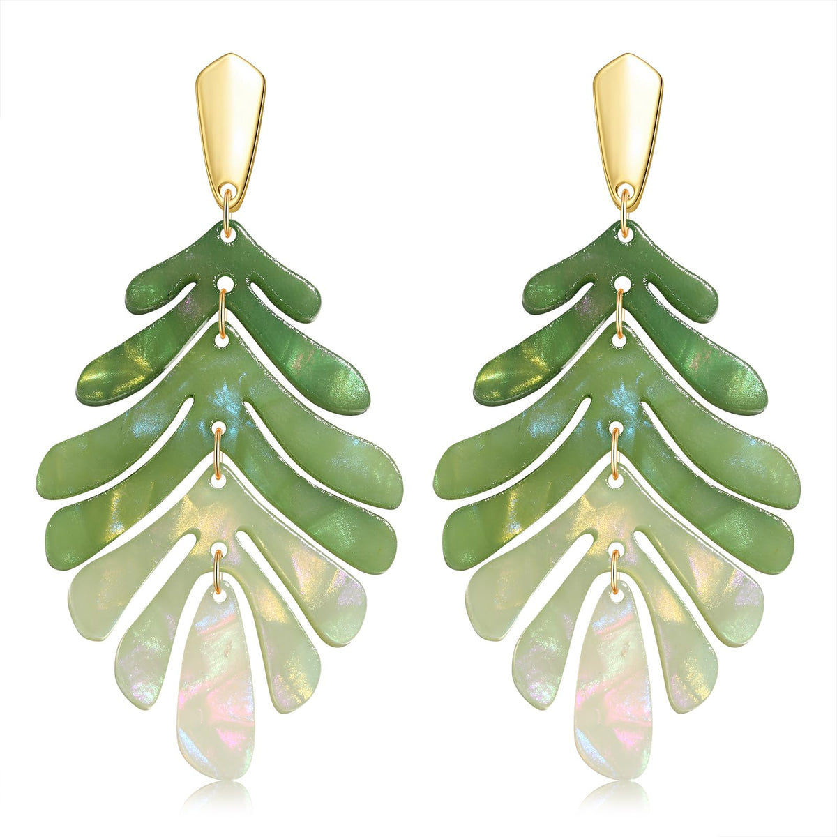 Acrylic Pendant necklace Earrings – Long Statement Leaf Charm Necklace Tortoise Resin Palm Leaf Earrings Fashion Necklaces Earrings for Women