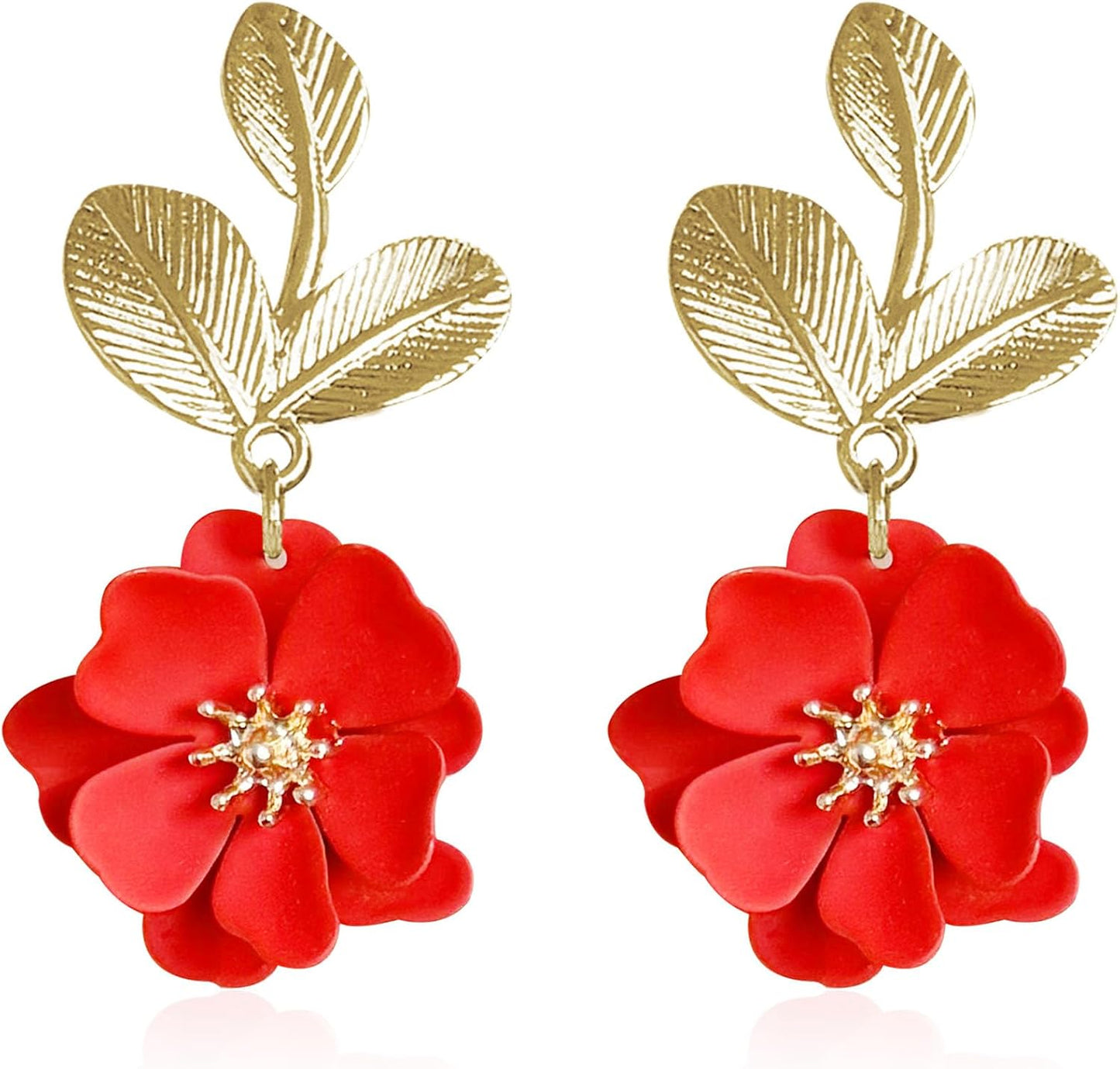 Boho Flower Earrings for Women Cute Dangle Drop Gold Leaf Floral Studs Hook Statement Jewelry Sweet Earrings