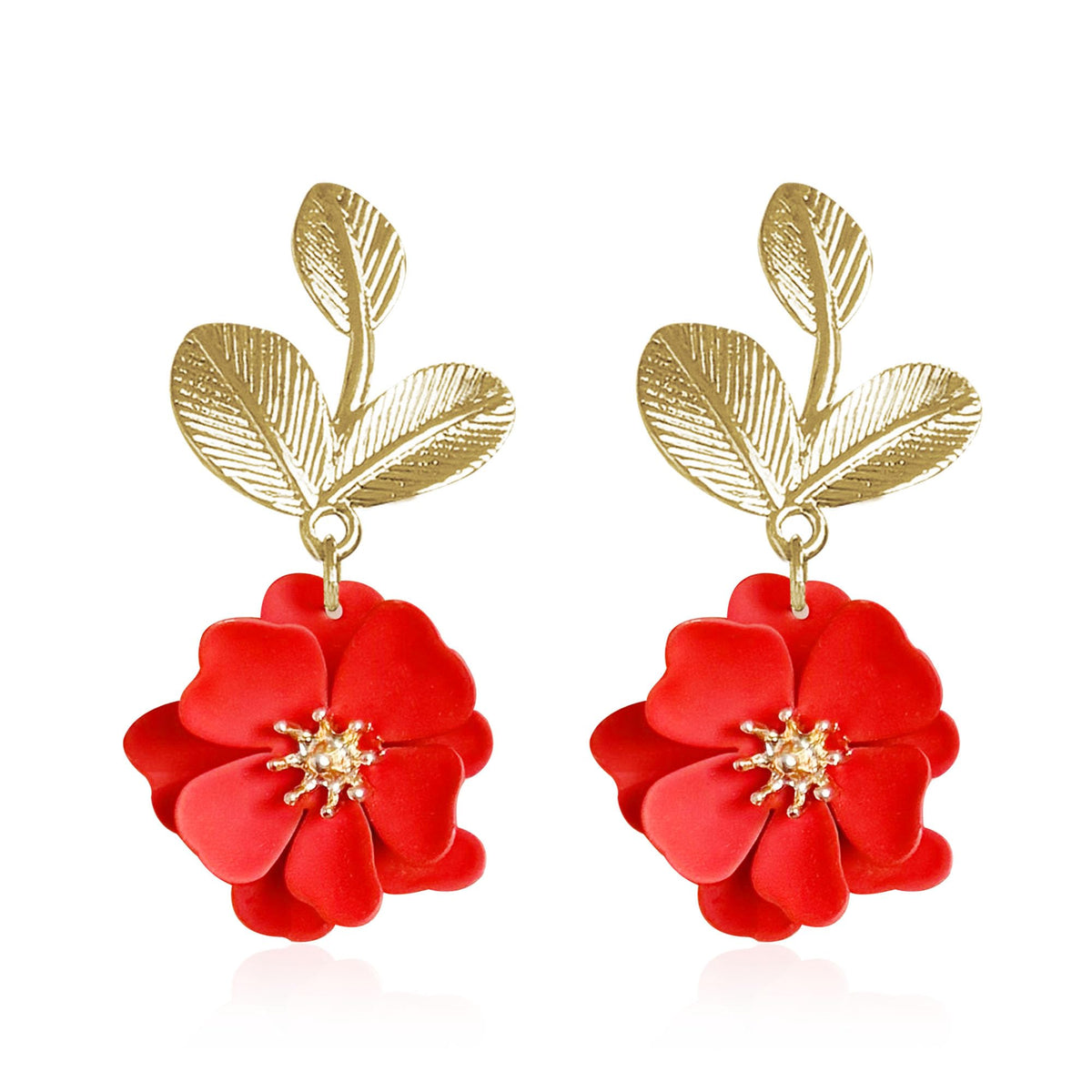 Boho Flower Earrings for Women Cute Dangle Drop Gold Leaf Floral Studs Hook Statement Jewelry Sweet Earrings
