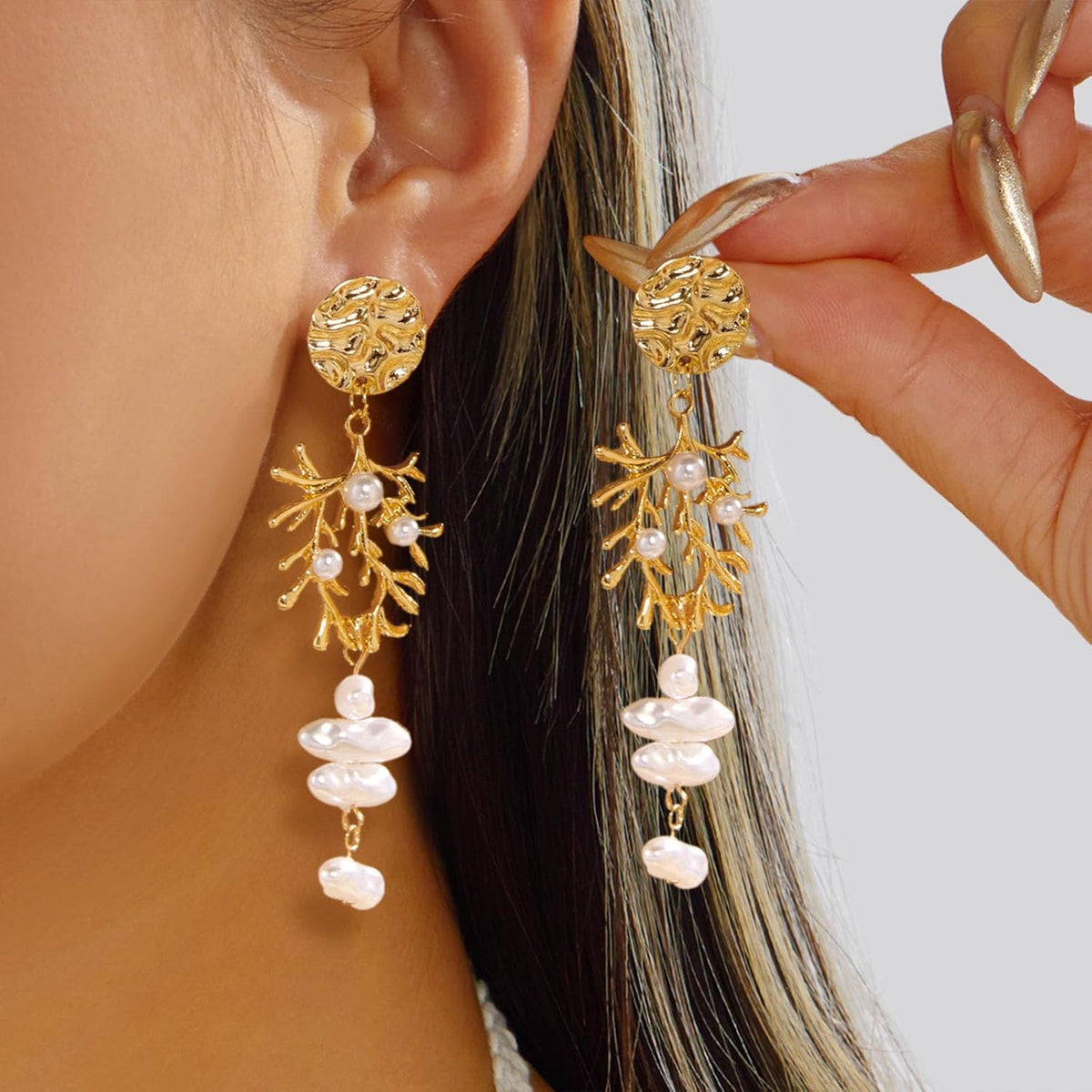 Coral Earrings For Women, Summer Ocean Dainty Dangling Pearl Tassel Beach Vacation Jewelry Gift