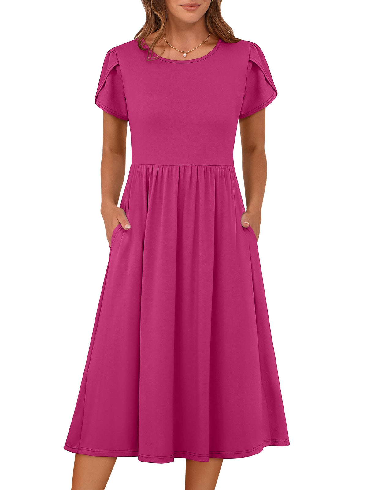 ANRABESS Women's Summer Short Sleeve A-Line Midi Dresses Casual Floral T-Shirt Dresses Flowy Beach Sundress with Pockets
