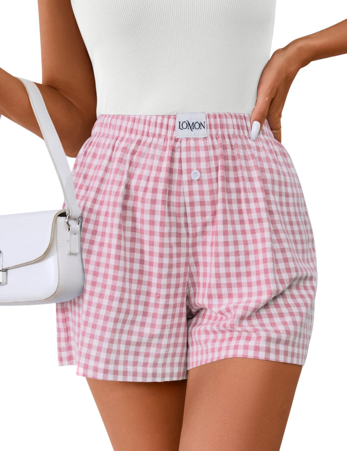 LOMON Women Boxer Shorts Casual Summer Pajama Lounge Gingham Striped Bottom | 2026 Y2K Pj Sleep Beach Vacation Clothing