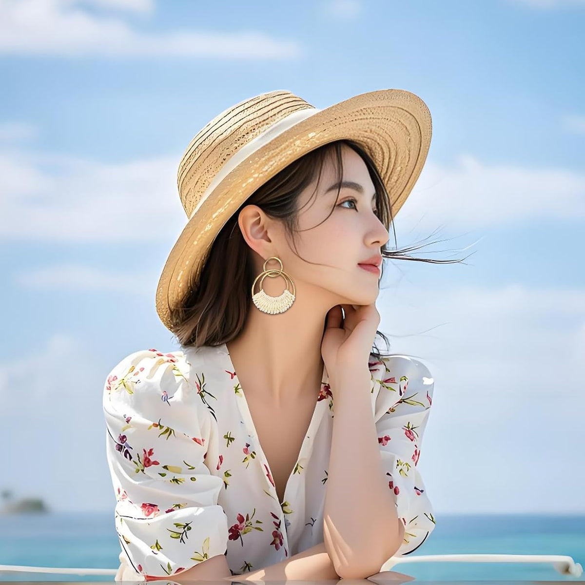 Boho Rattan Earrings for Women, Summer Beach Earrings | Featuring Unique Geometric Circular Teardrop Shaped , Lightweight Woven Pendant Earrings, Summer Beach Wear