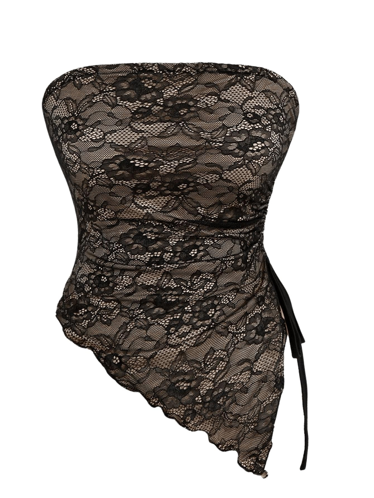 WDIRARA Women's Floral Strapless Side Ruched Asymmetrical Hem Tube Top | Y2k Floral, Strapless, Asymmetrical Hem, Side Ruched, Bandeau Crop Top