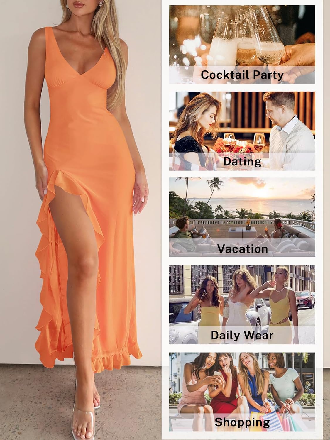 MIYIEONZ Summer Wedding Guest Dresses for Women Formal Maxi Dress | Mesh,v neck,high slit,Sleeveless,backless,long,bodycon,ruffle midi dress,sexy flowy elegant,spring y2k,party cocktail outfits