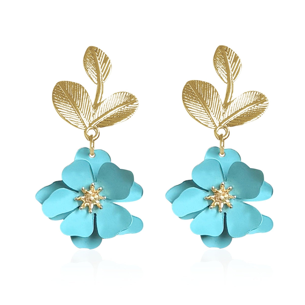 Boho Flower Earrings for Women Cute Dangle Drop Gold Leaf Floral Studs Hook Statement Jewelry Sweet Earrings