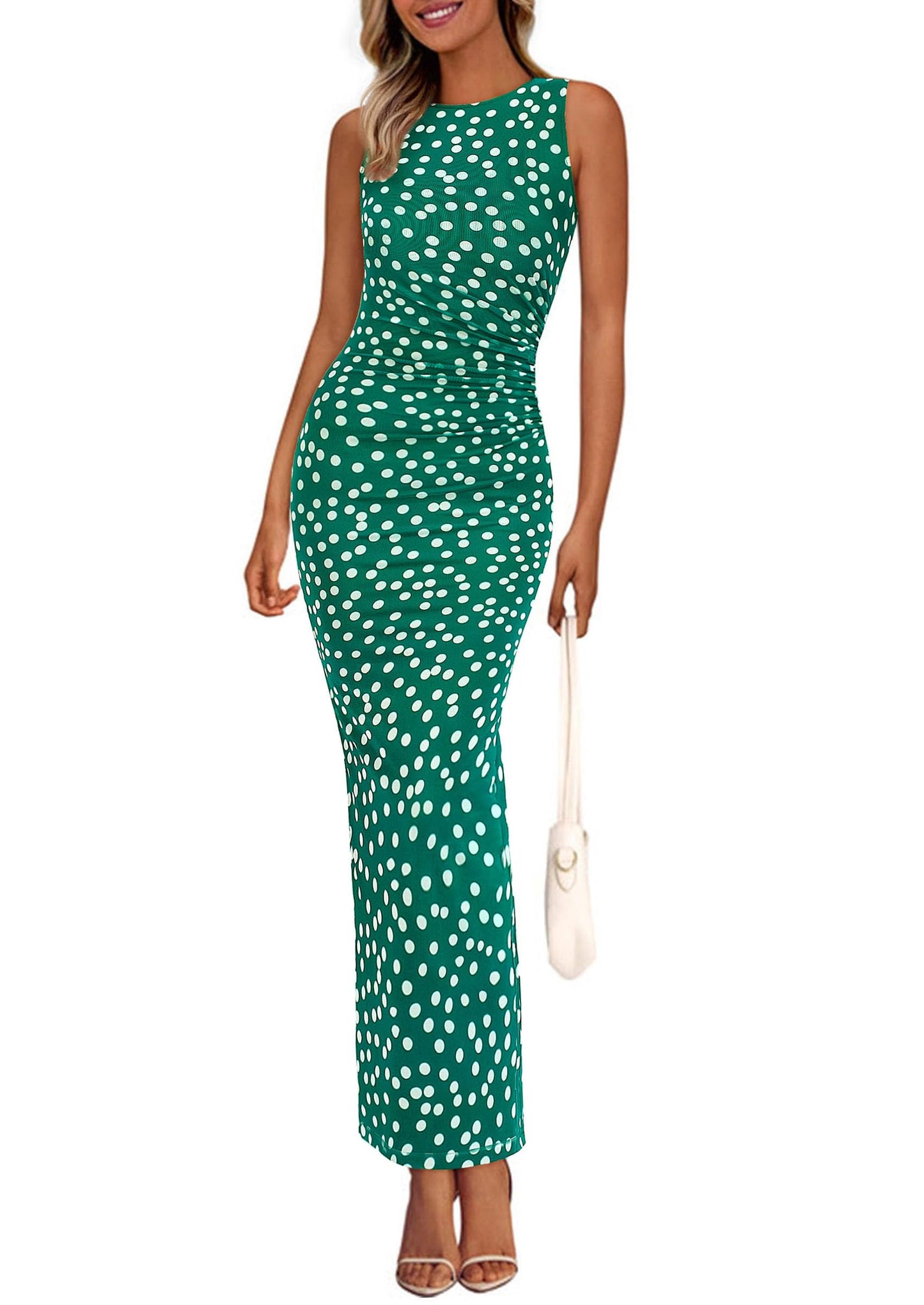 PRETTYGARDEN Women's Summer Formal Floral Maxi Dress | Sleeveless Ruched Bodycon Mesh Long Dresses, Elegant Spring Dress for Wedding Guest, Bridal Shower, Cocktail Party, Vacation