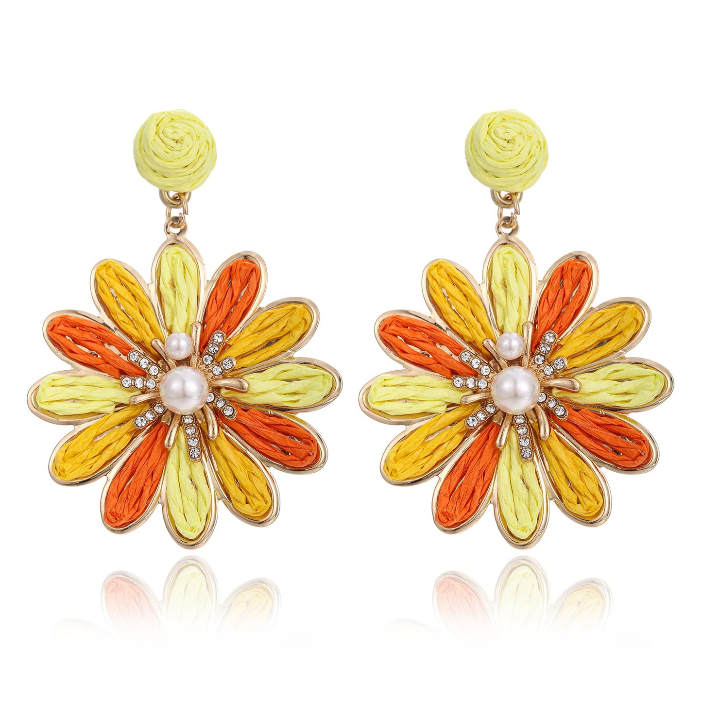 RUOFFETA Boho Raffia Flower Earrings for Women – Lightweight Dangle Jewelry, Summer Beach Vacation Accessories