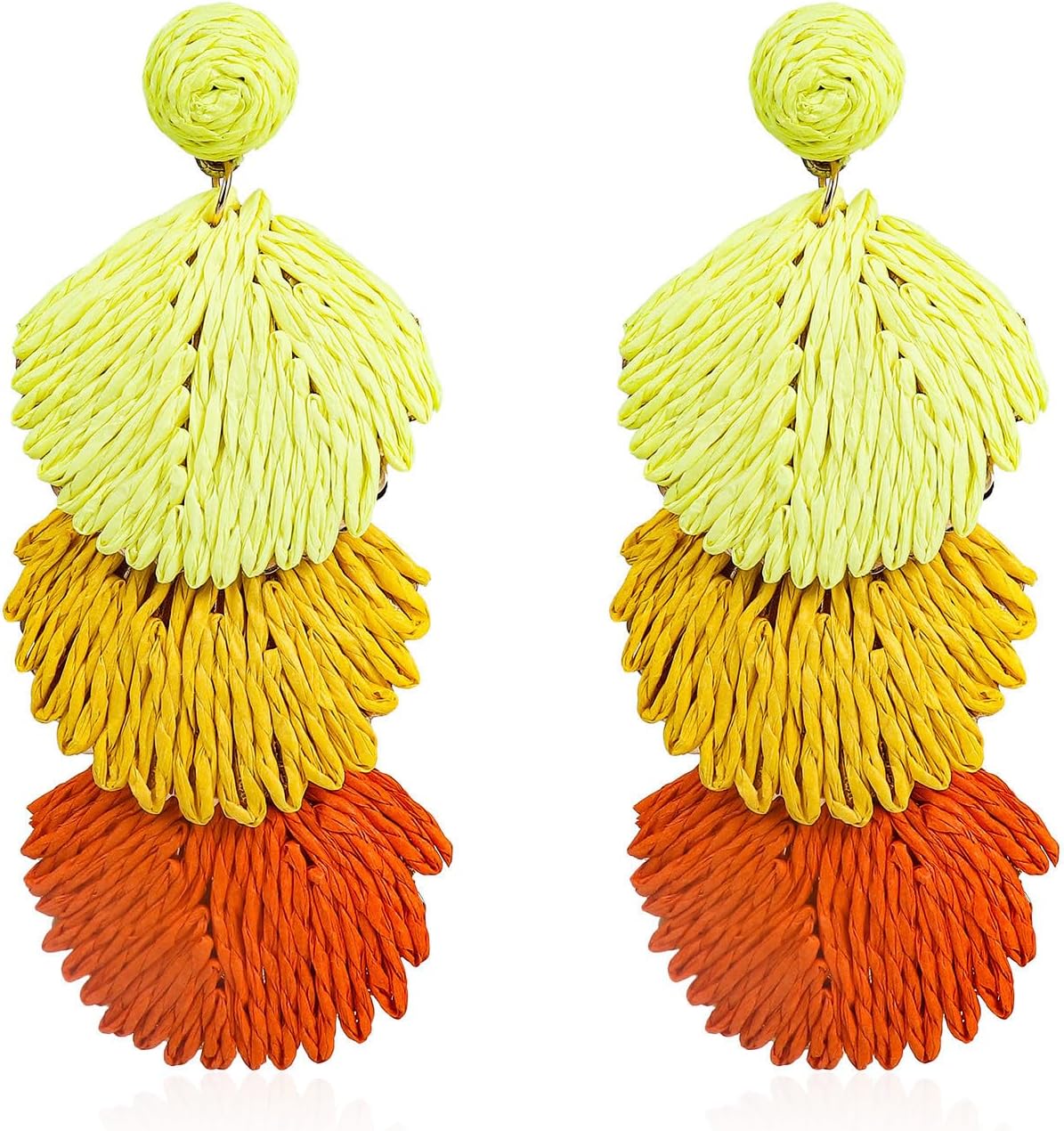 Raffia Rattan Shell Shaped Dangle Drop Earrings for Women Handmade Bohemian Boho Statement Earrings Straw Wrapped Summer Tropical Beach Vacation Jewelry
