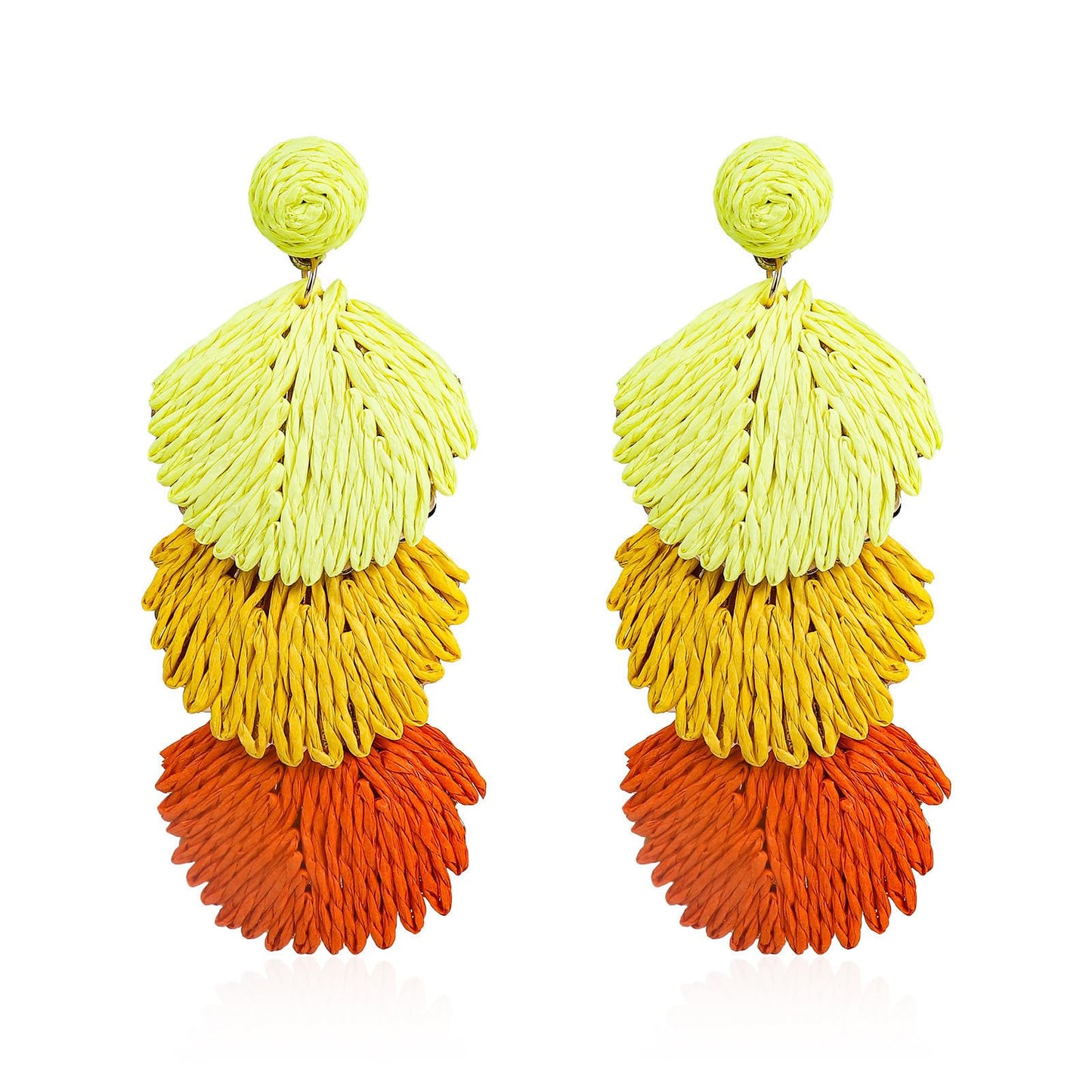 Raffia Rattan Shell Shaped Dangle Drop Earrings for Women Handmade Bohemian Boho Statement Earrings Straw Wrapped Summer Tropical Beach Vacation Jewelry