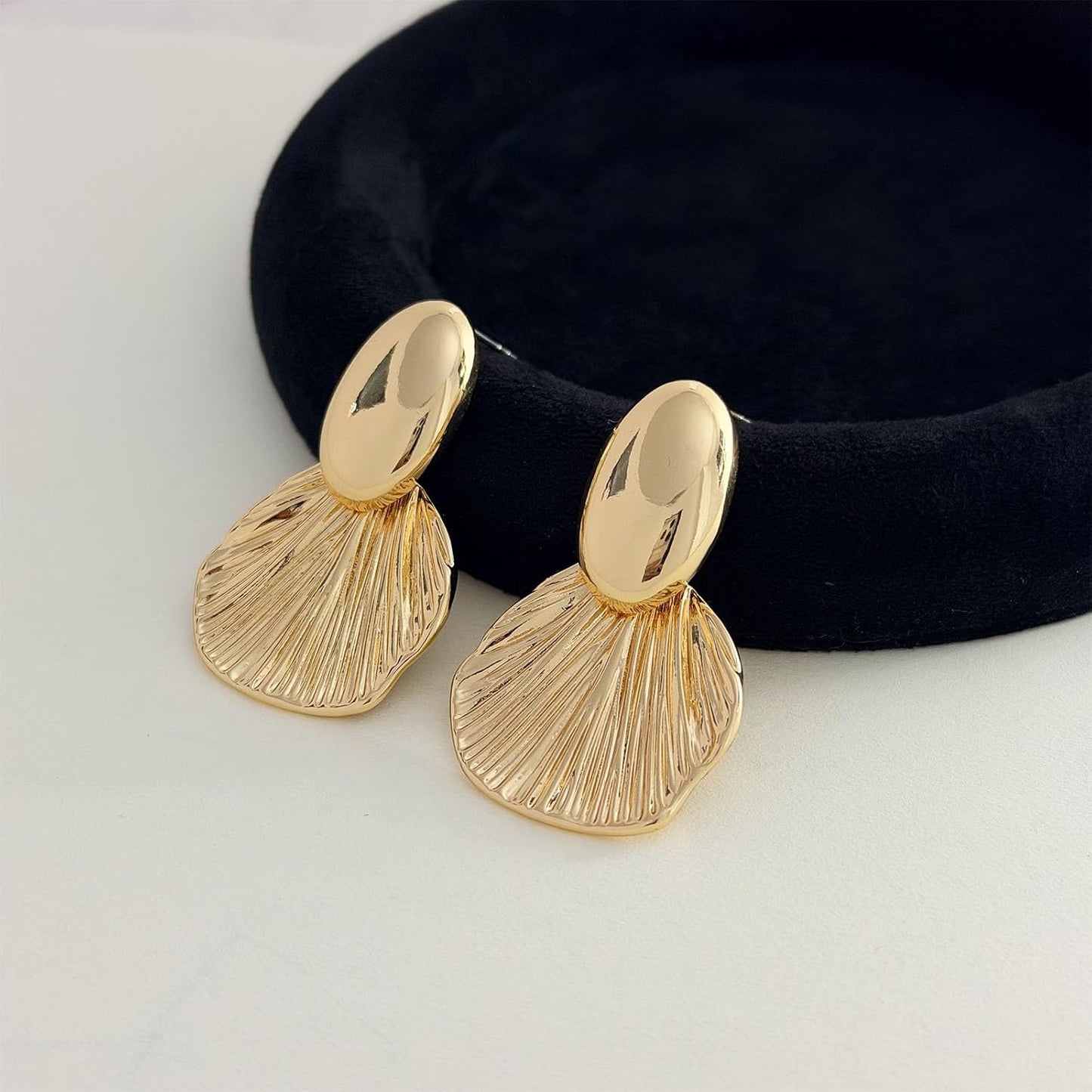 Chunky Gold Earrings for Women 14K Gold Plated Statement Shell Dangle Earrings