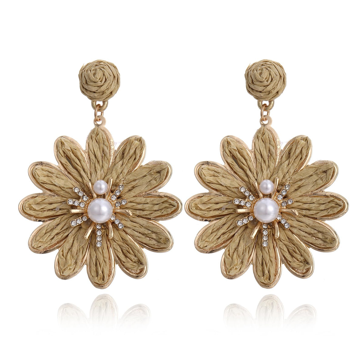 RUOFFETA Boho Raffia Flower Earrings for Women – Lightweight Dangle Jewelry, Summer Beach Vacation Accessories