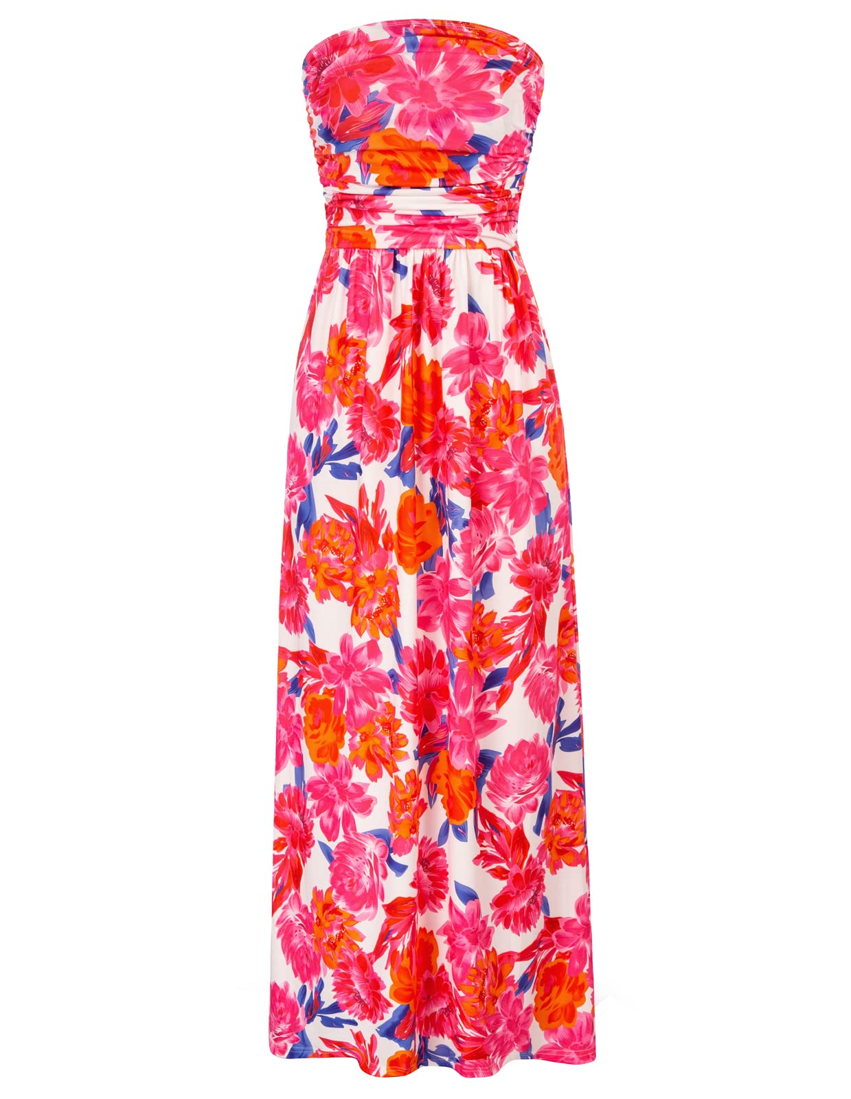 GRACE KARIN Women Strapless Dress Casual Loose Ruched Long Maxi Dress with Pockets