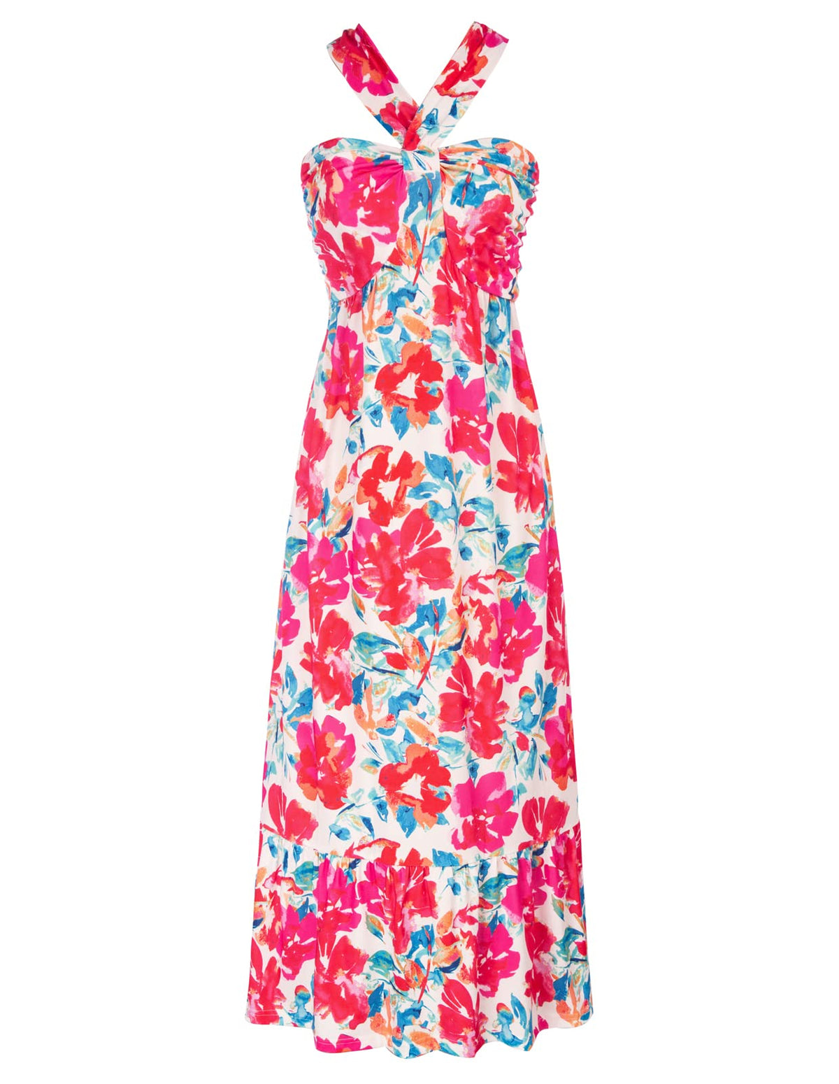 GRACE KARIN Womens Summer Floral Halter Boho Maxi Dresses | 2026 Flowy Criss Cross A Line Long Sundress Casual Tropical Vacation Beach Clothes Wedding Guest Dress With Pocket