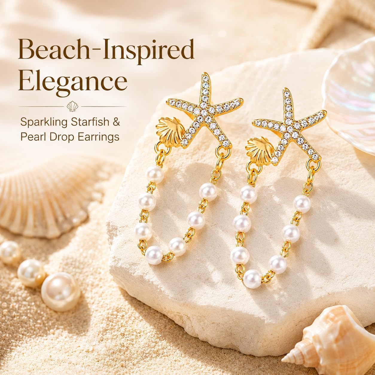 Starfish Seashell Pearl Dangle Earrings Tropical Vacation Outfits for Women Beach Outfit Jewelry Summer Ocean Dress Coastal Jewelry Accessories